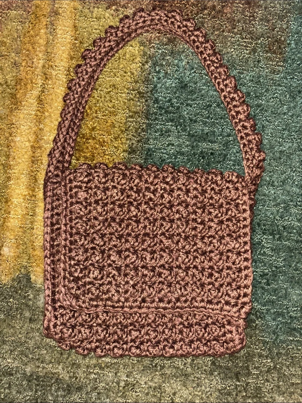 Handmade Crochet Shoulder Bag in a medium brown.